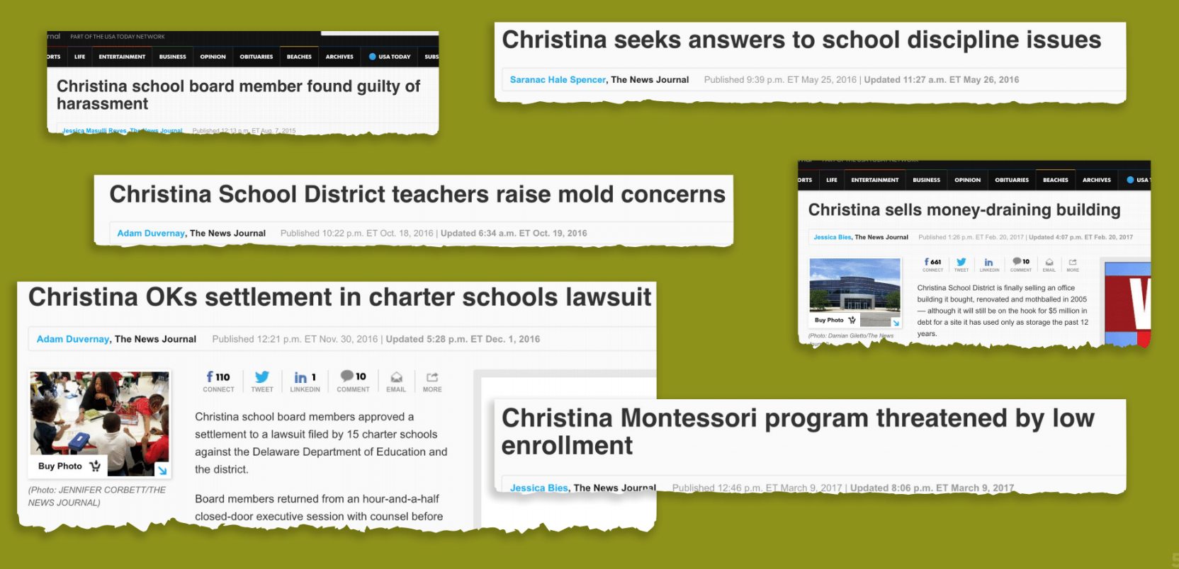 The banner is displaying a selection of Christina School District Headlines from the news.